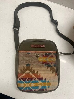Pendleton Highland Peak Tan & Olive Green Crossbody Satchel Wool Bag